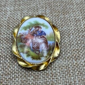 Romantic Gold-Tone Porcelain Pendant or Necklace Love Romance